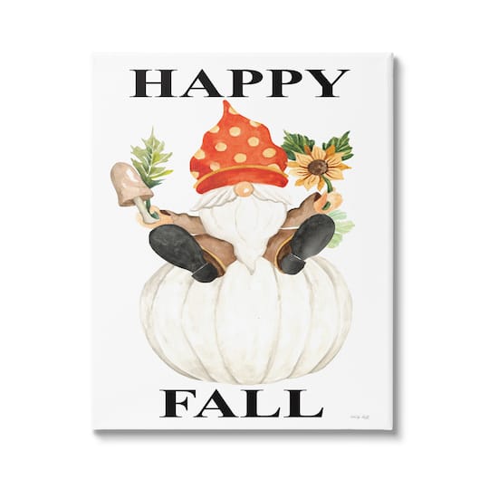 Stupell Industries Happy Fall Whimsical Gnome Canvas Wall Art